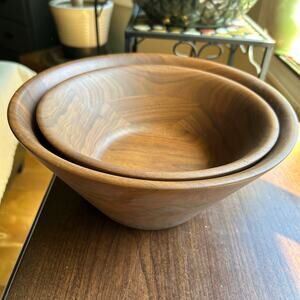 2 Vintage Burl Walnut Billings Missouri Salad Serving Bowl 10.5" 8.5”